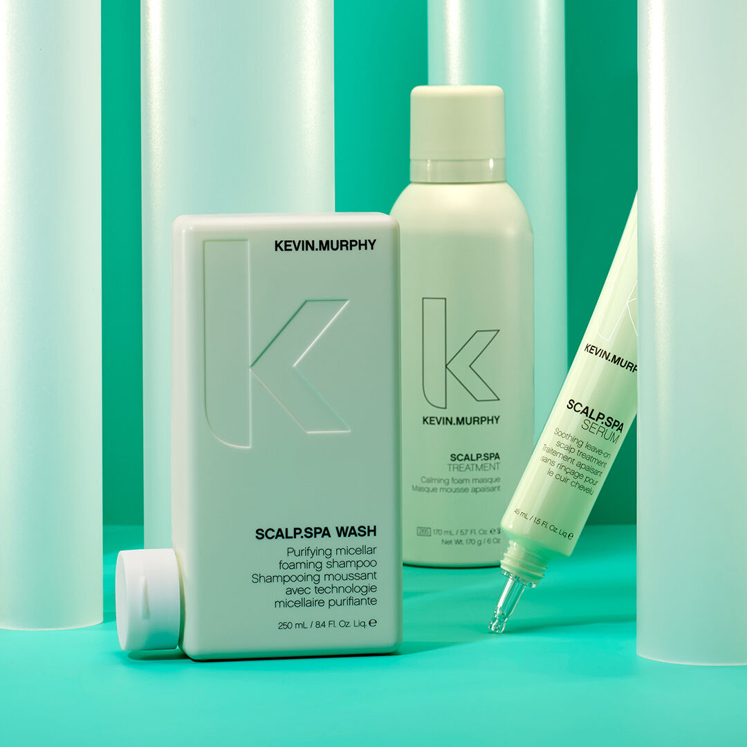 SCALP.SPA products by KEVIN.MURPHY with aqua background